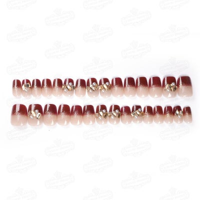 ショートボルドービジューフレンチ[デザイン済ネイルチップ]